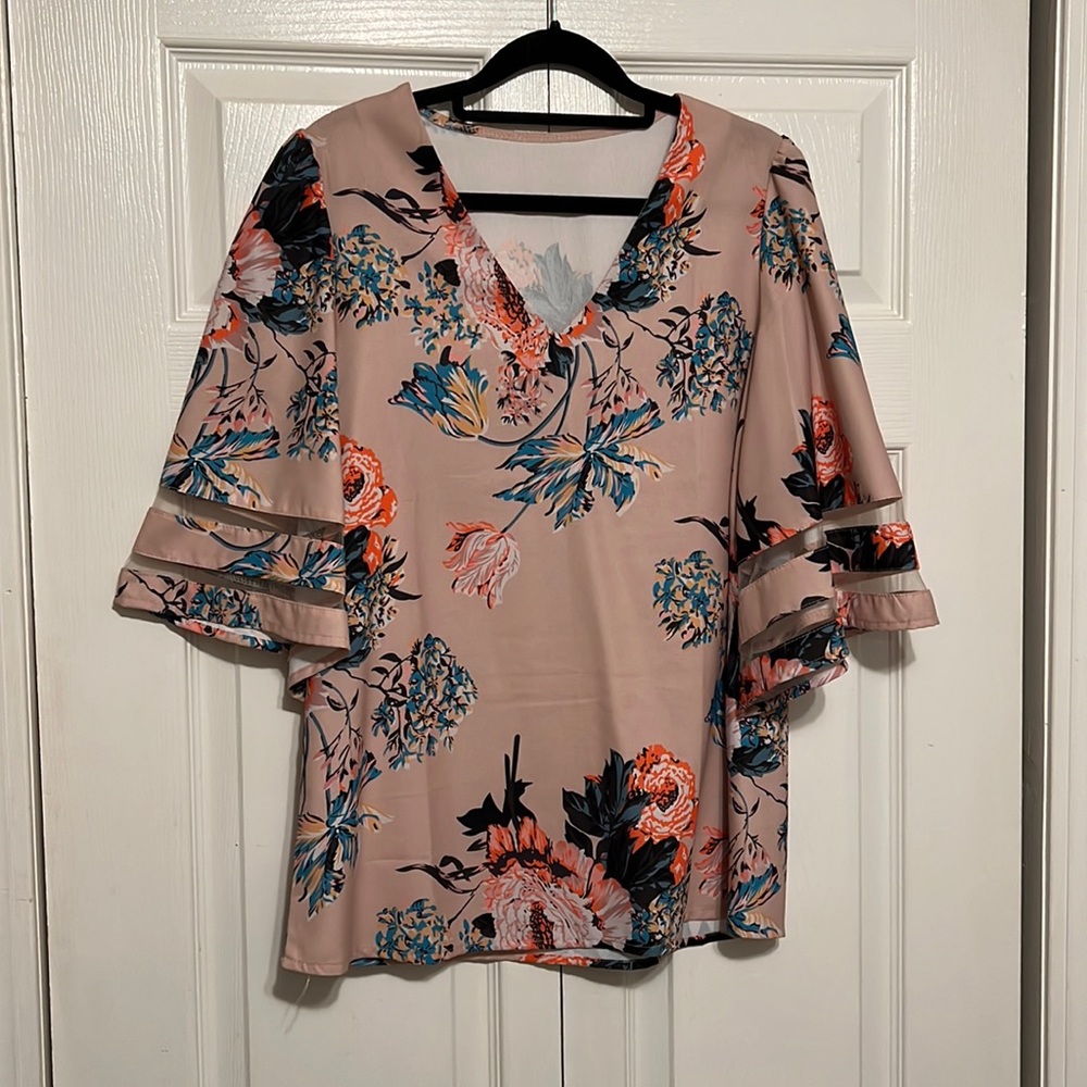 Tan floral blouse